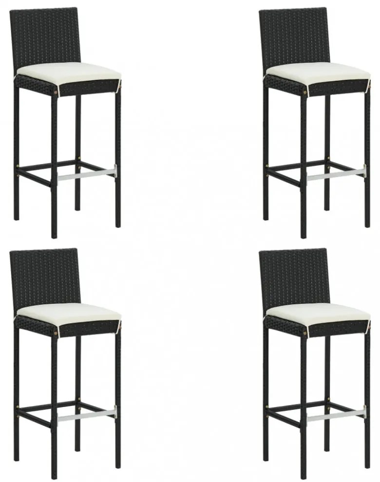 5 darabos fekete polyrattan kerti bárszett párnákkal