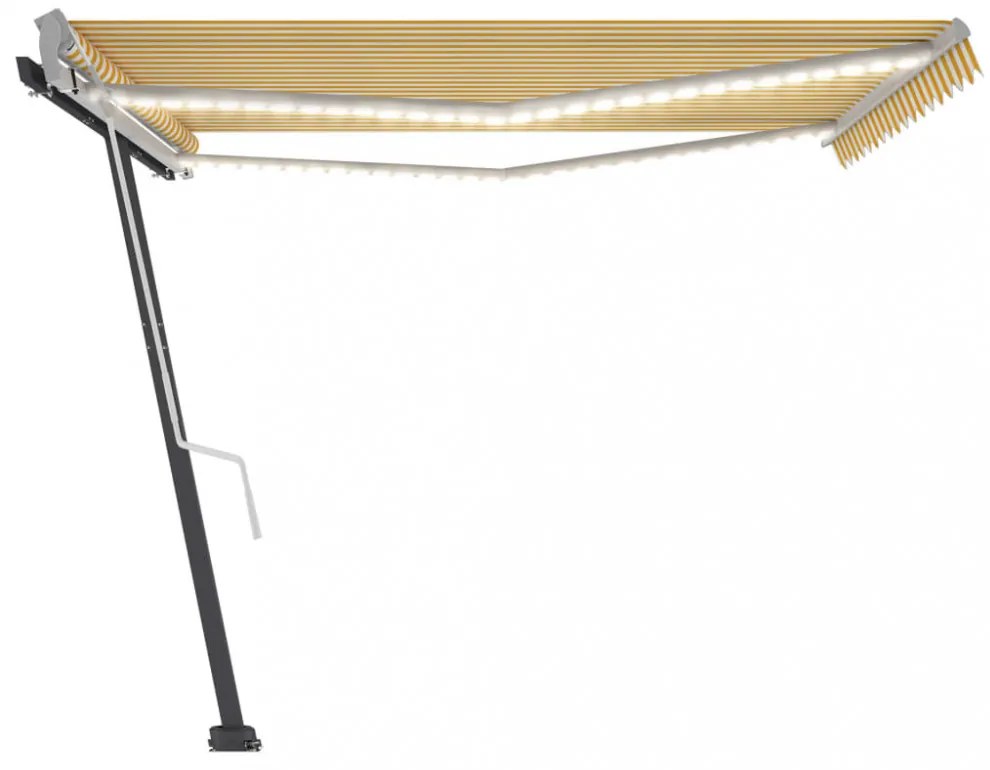 sárga és fehér kézzel kihúzható LED-es napellenző 450 x 300 cm