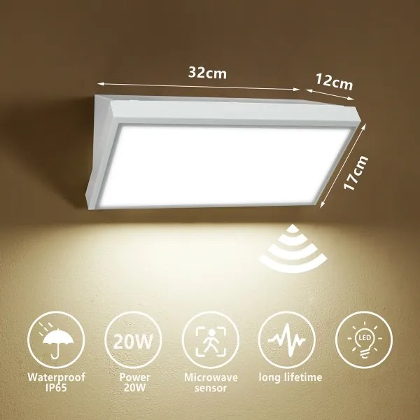 Brilagi-LED kültéri fali lámpa érzékelővel TRIANGLE LED/20W/230V fehér IP65