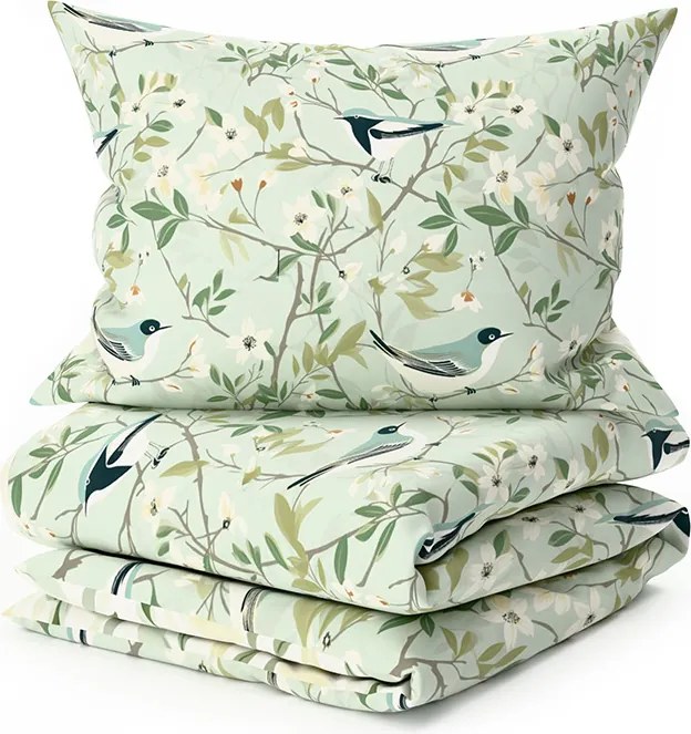 Pamut ágynemű FLORIBIRD POLY zöld Ágyneműhuzat mérete: 70 x 90 cm | 140 x 200 cm