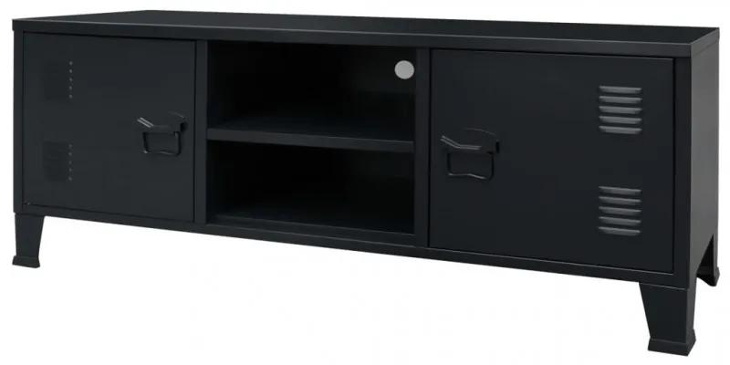 Ipari stílusú fekete fém TV-szekrény 120 x 35 x 48 cm