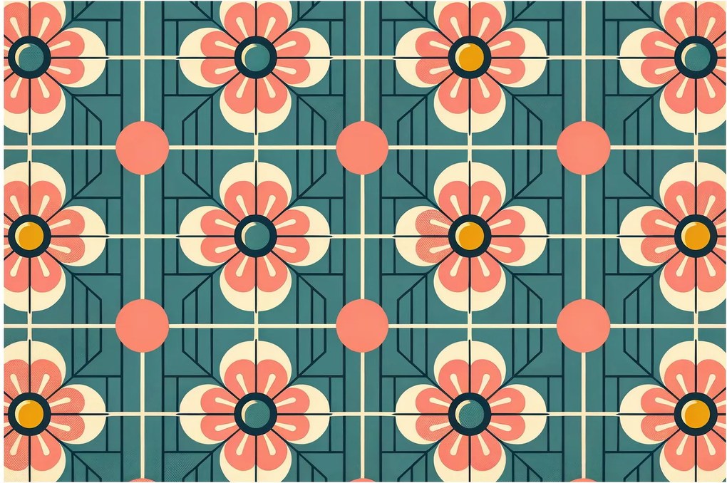 Kép - Retro virágminta (90x60 cm)