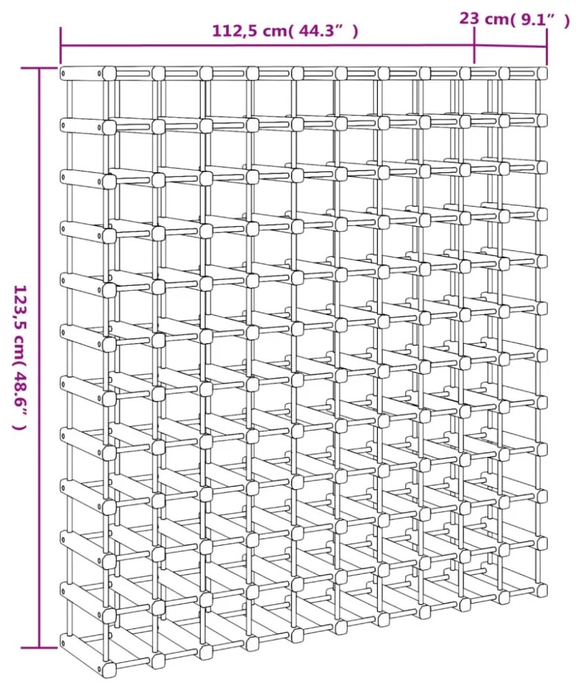 tömör fenyőfa bortartó 120 palackhoz 112,5x23x123,5 cm