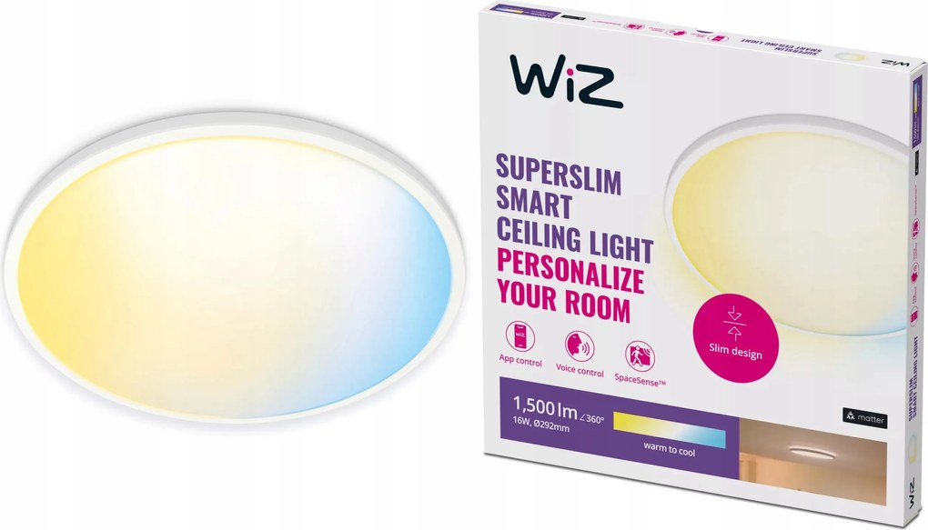 Plafon Led Mennyezeti Lámpa Falra szerelhető 16W Cct Fehér Kerek Smart WiFi WiZ