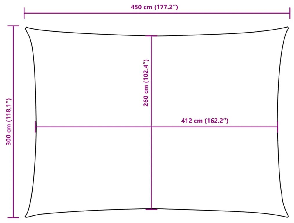 fekete téglalap alakú oxford-szövet napvitorla 3 x 4,5 m