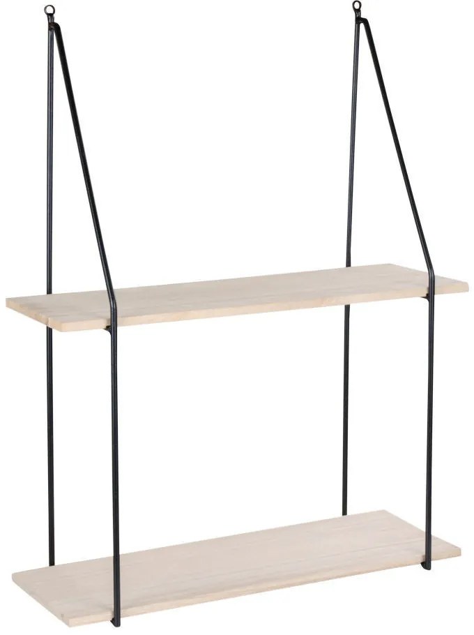 Haag polc, 2 natúr fa polccal, fekete keret 55x21 cm