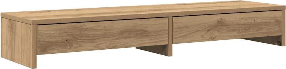 vidaXL kézműves tölgy szerelt fa monitorállvány fiókokkal 100x27x15 cm