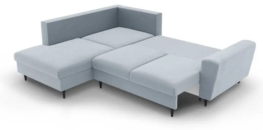 Világoskék bársony kinyitható tárolóhelyes sarokkanapé (bal oldali-L alakú) Kyoto – Cosmopolitan Design