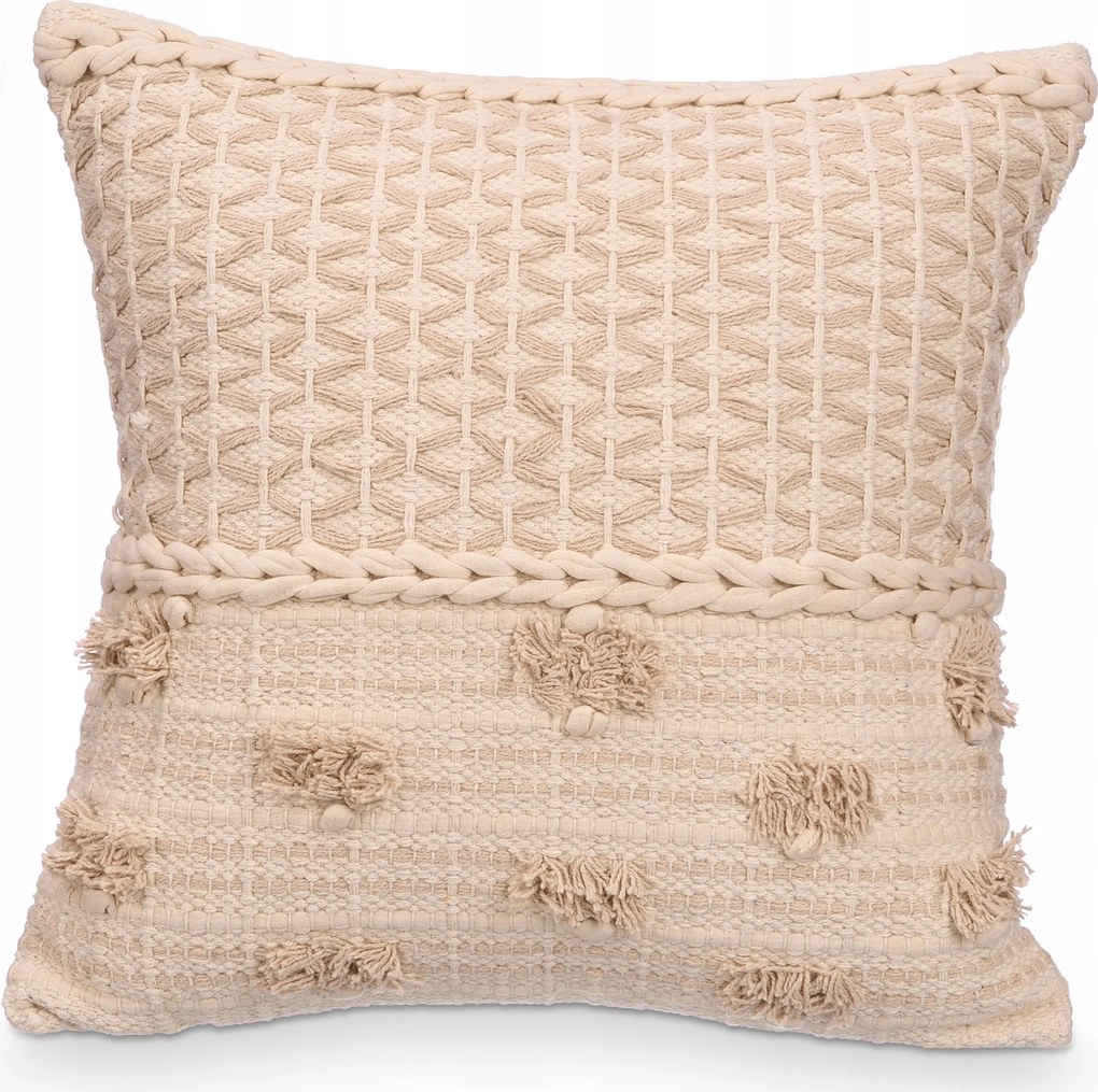 Dekorációs Párna Boho Bézs Négyzet Alakú 45 x 45 cm Kanapéra