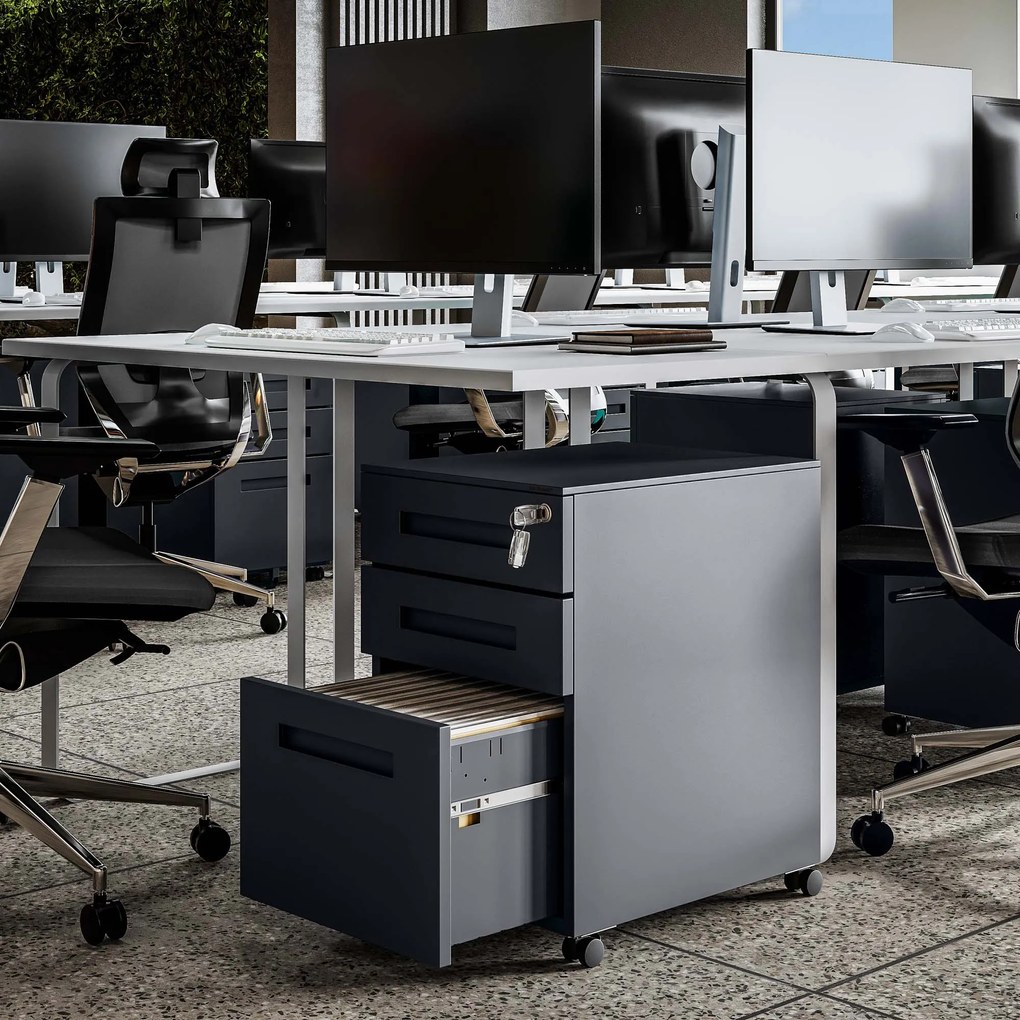 KATE görgős konténer íróasztal alá – 390 x 600 x 500 mm, antracit színű