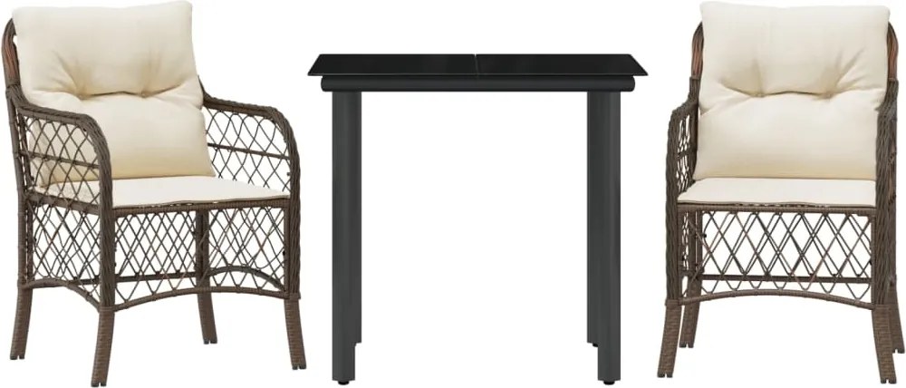 vidaXL 3 részes barna polyrattan bisztrógarnitúra párnákkal