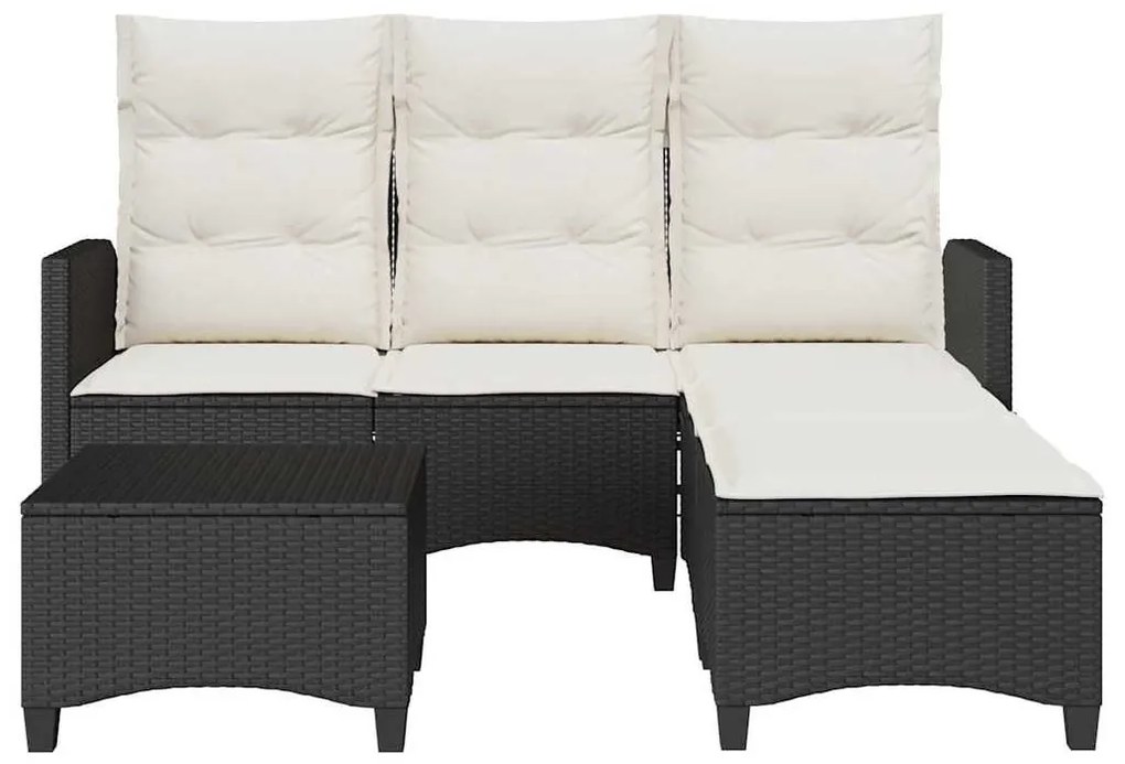 3 részes fekete polyrattan kerti ülőgarnitúra párnával L-alakú
