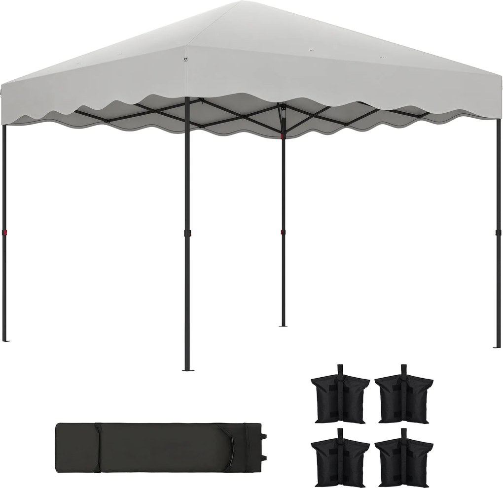 Outsunny Összecsukható Pop-up Pavilon 3x3 m UV 50+ Védelmet Nyújtó Összecsukható Napernyő Állítható Magassággal Homokzsákkal és Kerekes Táskával Kempi