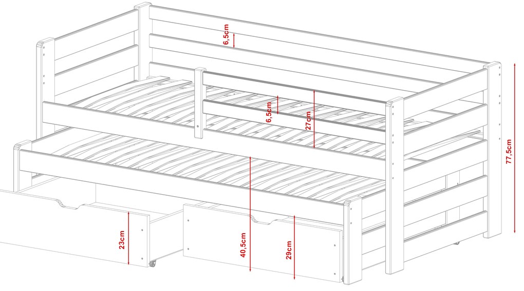 Gyerekágy 90 x 190 cm SIMO (ágyráccsal és tárolóhellyel) (borovi fenyő). Akció -22%. 1013056