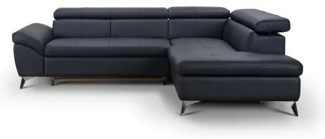 Fekete, jobb oldali, bőrkárpitos, L-alakú SALERNO II sarokkanapé, ággyá nyitható