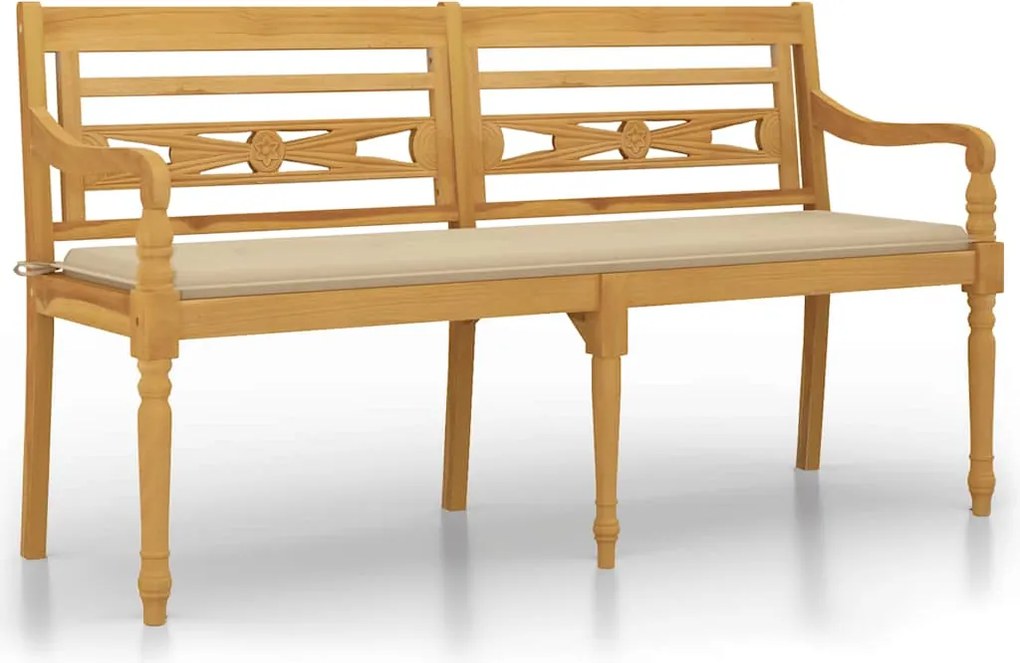 vidaXL tömör tíkfa Batavia pad bézs párnával 150 cm