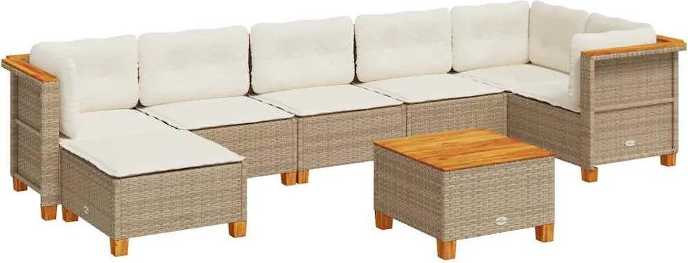 vidaXL 8 részes bézs polyrattan kerti ülőgarnitúra párnával