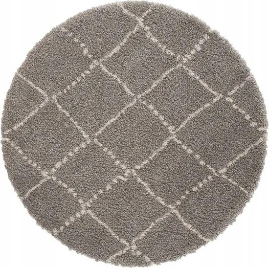 Kerek shaggy szőnyeg 160cm, krémszürke boho mintás, puha szőrrel