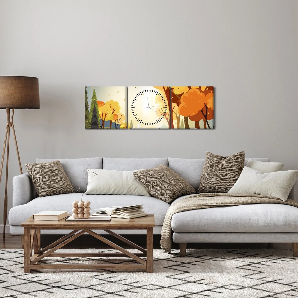 Kép - őszi táj, illusztrációk (órával) (90x30 cm)