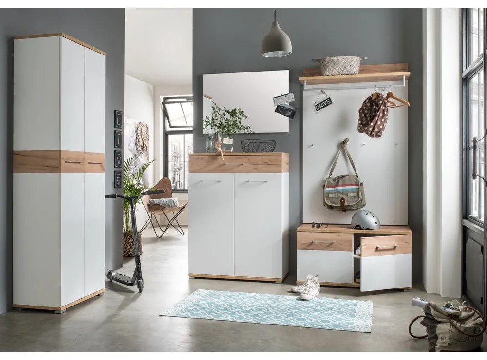 Fehér-natúr színű fogas panel tölgyfa dekorral Topix – Germania