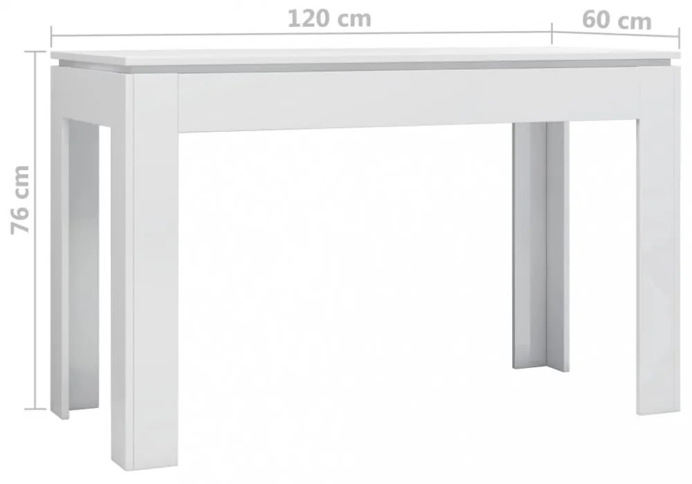 magasfényű fehér szerelt fa étkezőasztal 120 x 60 x 76 cm
