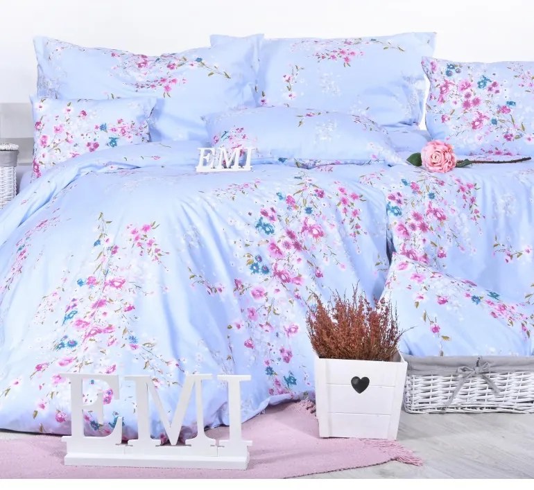 EMI Stela kék pamut ágyneműhuzat, A standard egyszemélyes ágy szett tartalma: 1x 140x200 + 1x 70x90