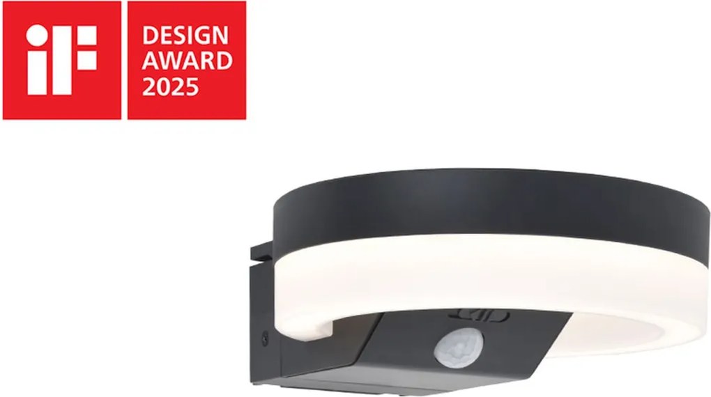 LUTEC 6915801335 RUNDA Fali Lámpa Mozgásérzékelővel Szürke LED IP44
