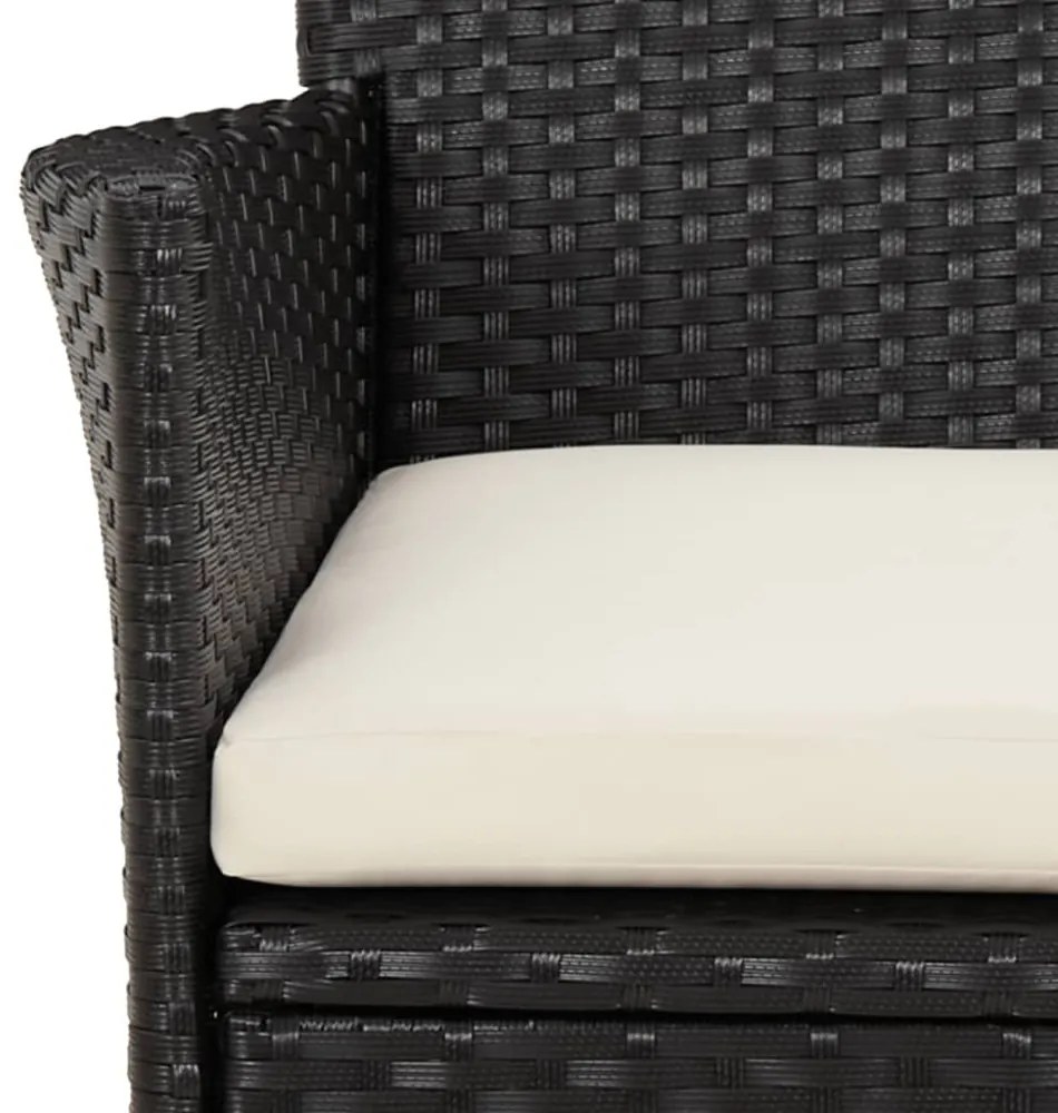 5 részes fekete polyrattan kerti bisztrógarnitúra párnákkal