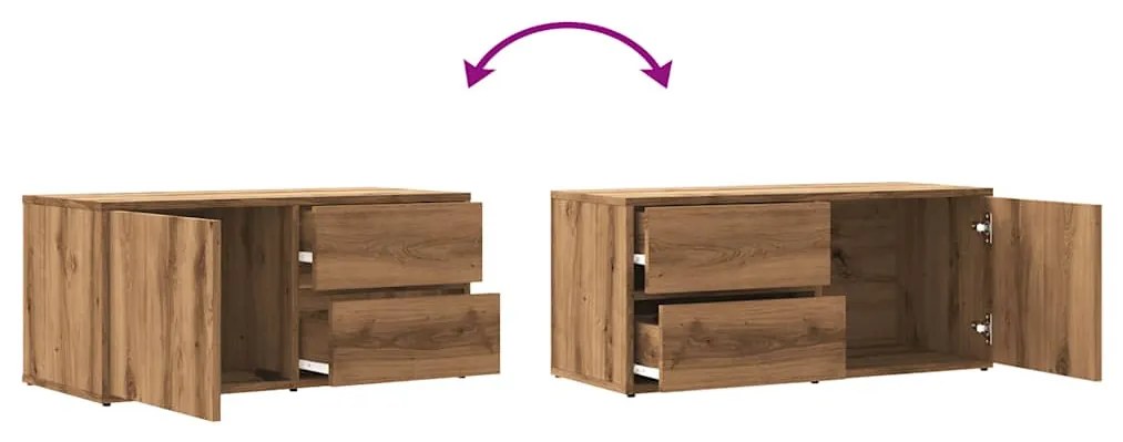 kézműves tölgy színű szerelt fa TV-szekrény 80x34x35,5 cm