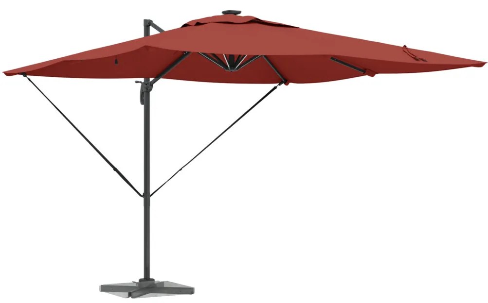 Roma Cantilever Napernyő LED lámpákkal, terrakotta - 286 x 285 x 270 cm, alumínium.