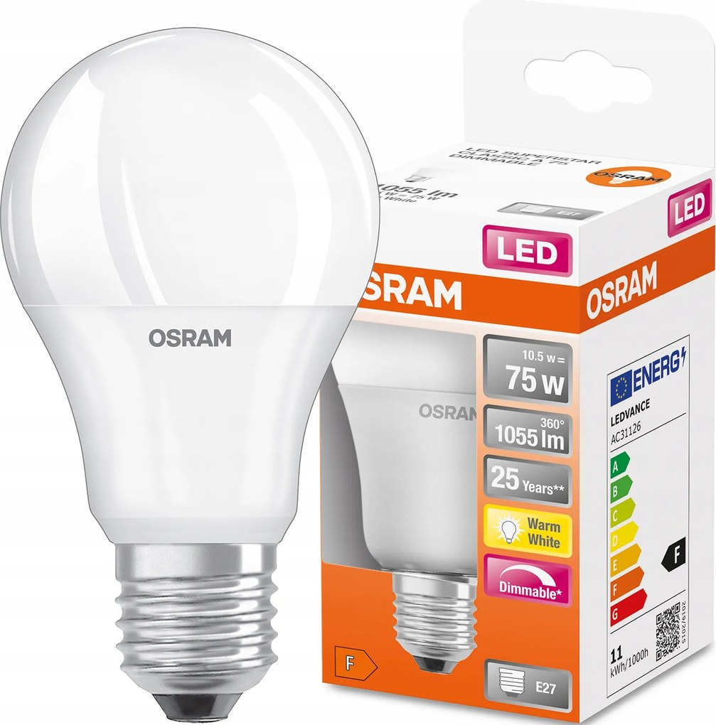 Led izzó E27 A60 10,5W 2700K szabályozható Osram