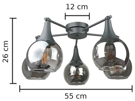 Felületre szerelhető csillár  STAR 5xE27/60W/230V fekete/füstös fekete