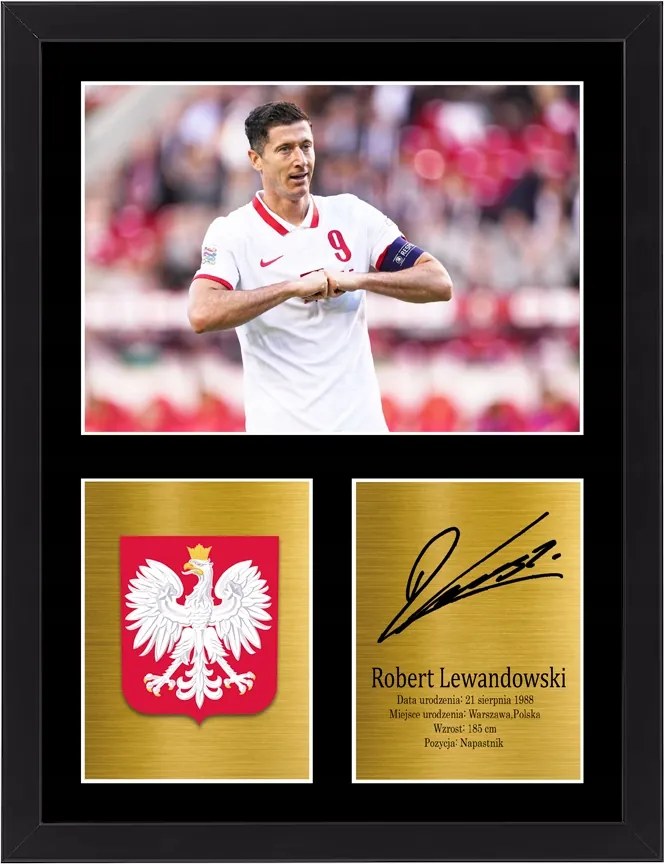 Keretezett kép Robert Lewandowski Lengyelország ajándék rajongónak 40x30 cm