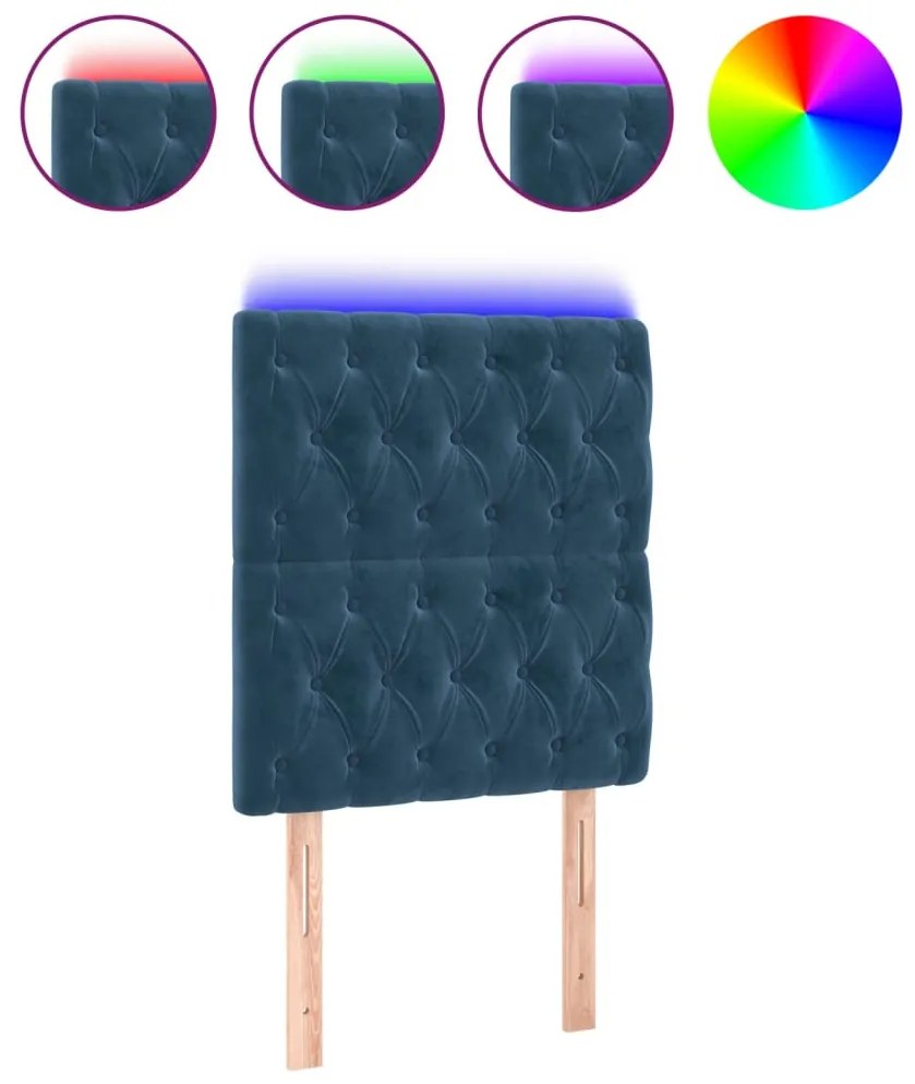 sötétkék bársony LED-es fejtámla 80x7x118/128 cm