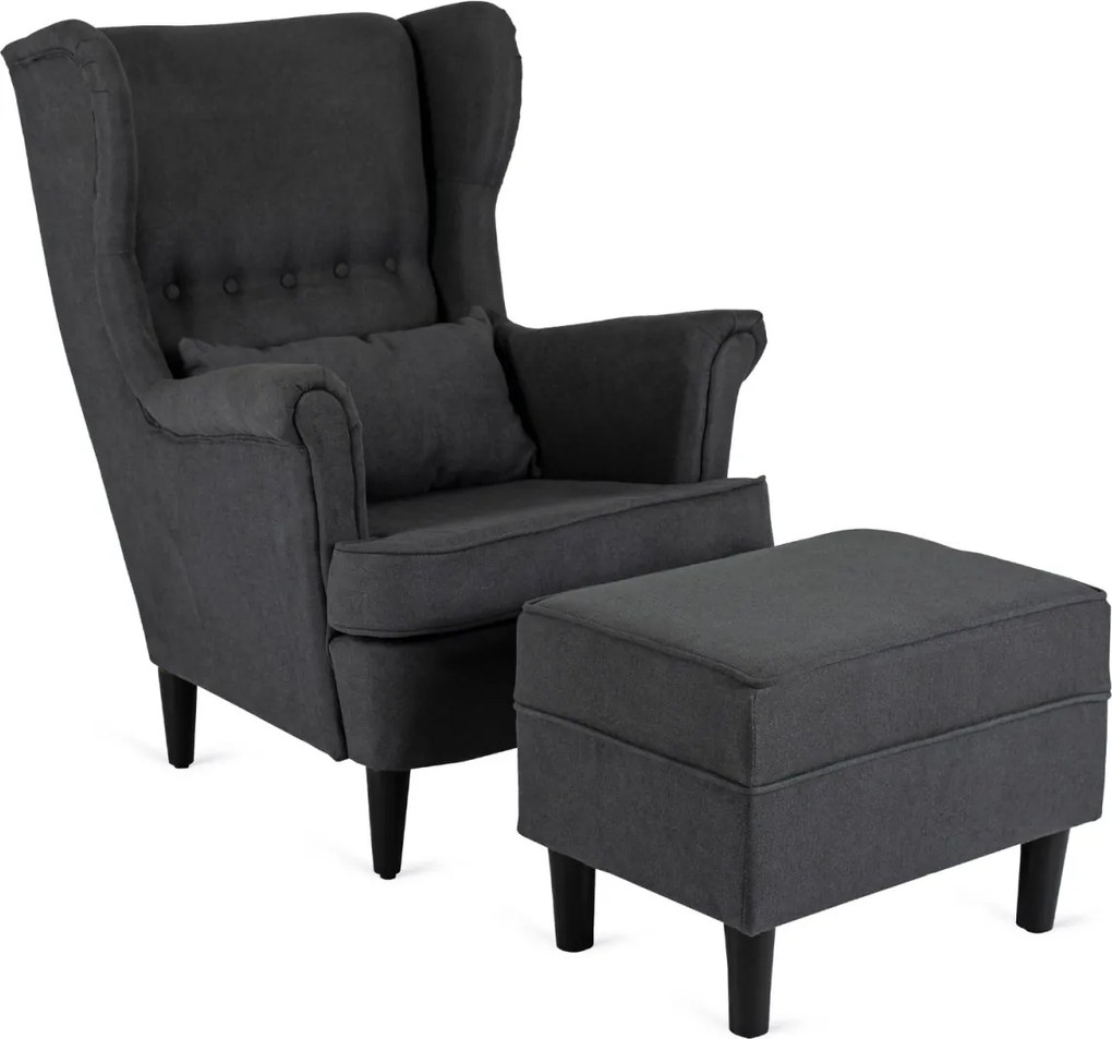 Fotel Wypoczynkowy EVAN 2 z Podnóżkiem Ciemnoszary