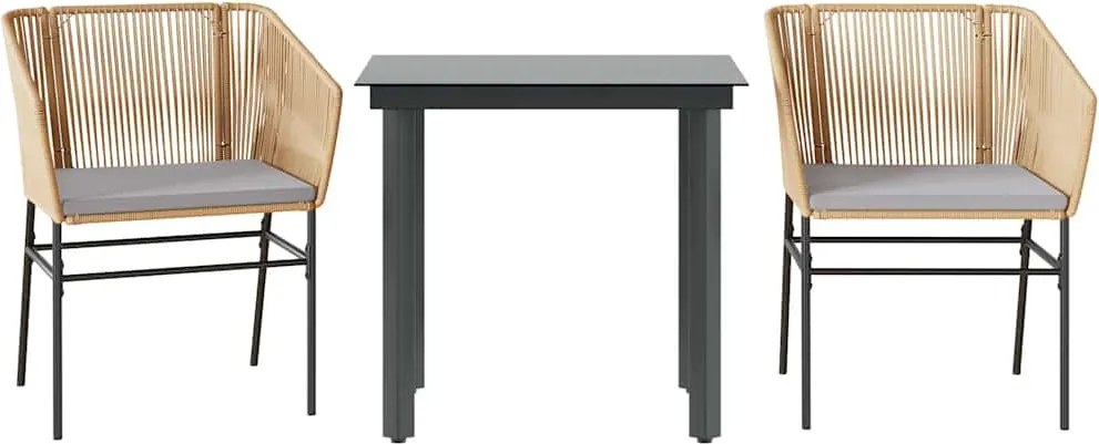 vidaXL 3 észes barna polyrattan üveg kerti étkezőgarnitúra párnával