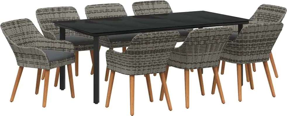 vidaXL Kert étkező szett párnával 9 pcs Szürke polirattan