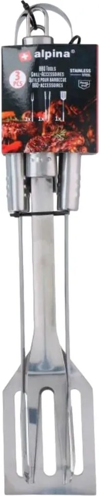 Grillszett, grill tartozékok, 3 részes készlet: lapát, fogó, villa