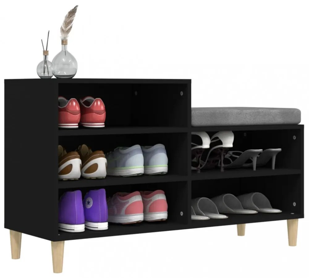 fekete szerelt fa cipősszekrény 102x36x60 cm