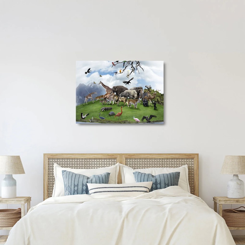 Kép - állatok a szigeten (üvegen) (70x50 cm)