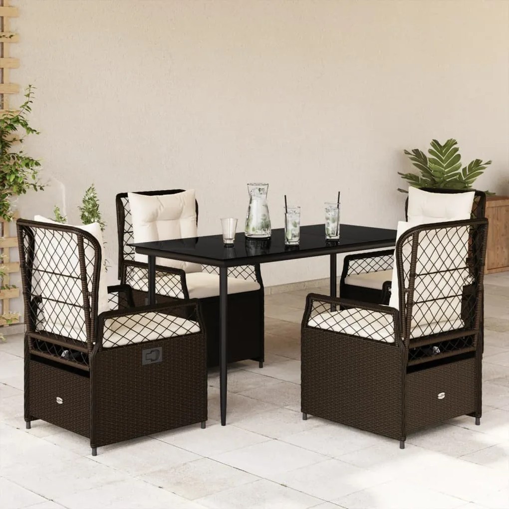 5 részes barna polyrattan kerti étkezőgarnitúra párnákkal
