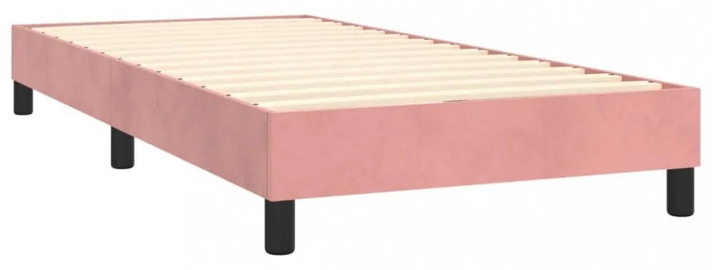 rózsaszín bársony rugós és LED-es ágy matraccal 90x200 cm