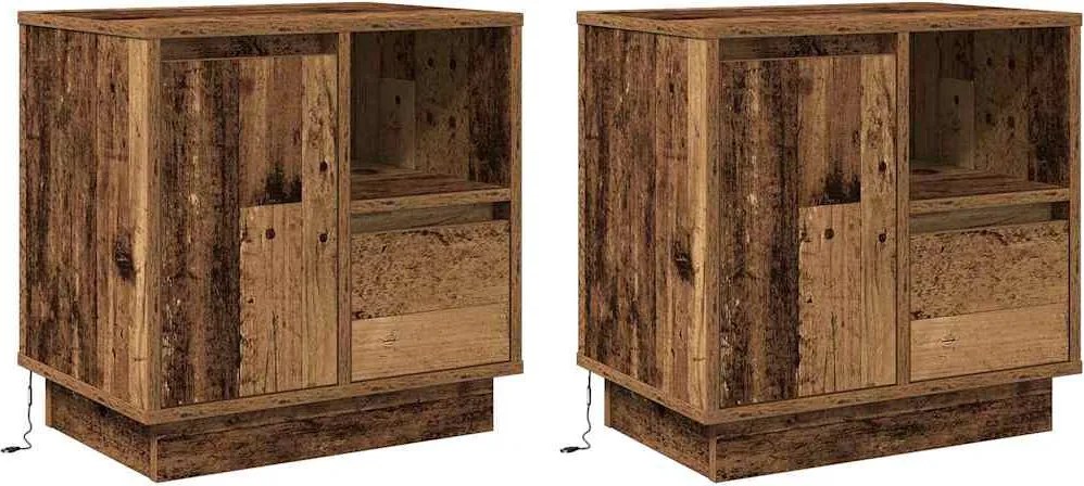 vidaXL Éjjeliszekrény fiókkal 2 pcs Öreg fa 50 x 34,5 x 50 cm Faanyag