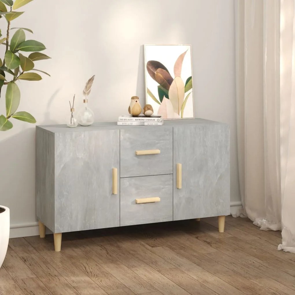 betonszürke szerelt fa tálalószekrény 100 x 36 x 60 cm
