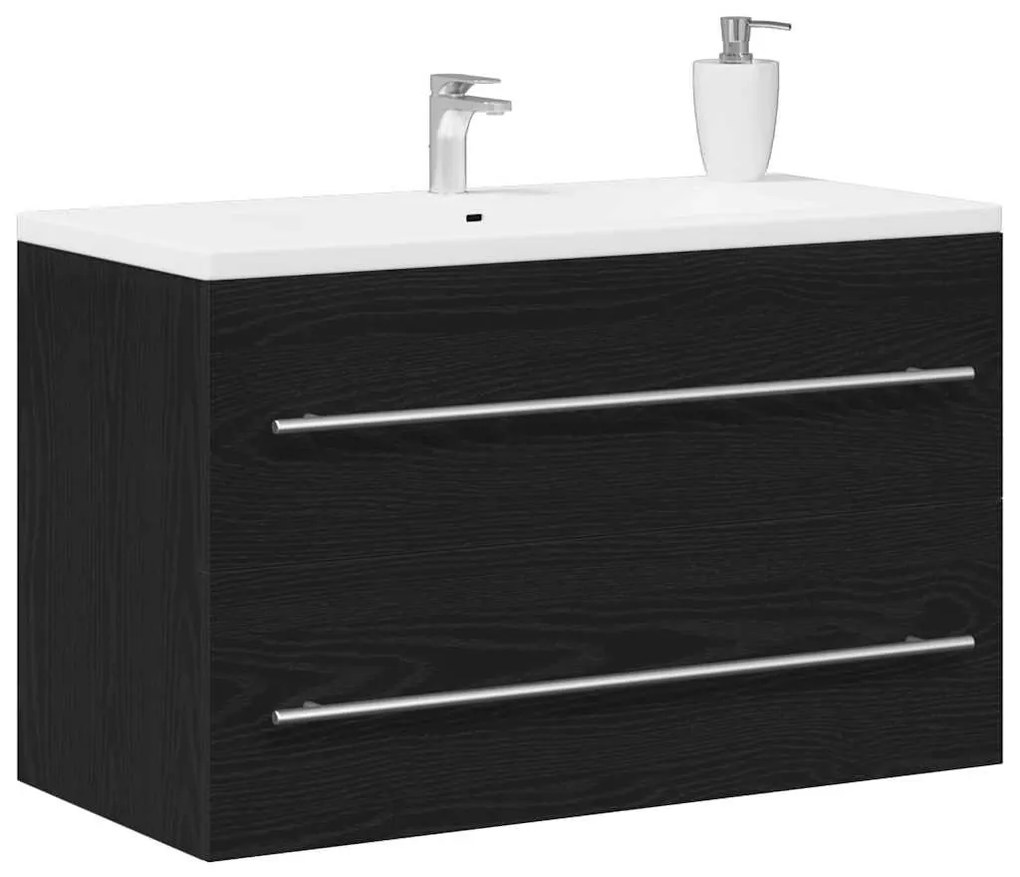 Fekete tölgy színű szerelt fa mosdószekrény 80 x 38,5 x 48 cm