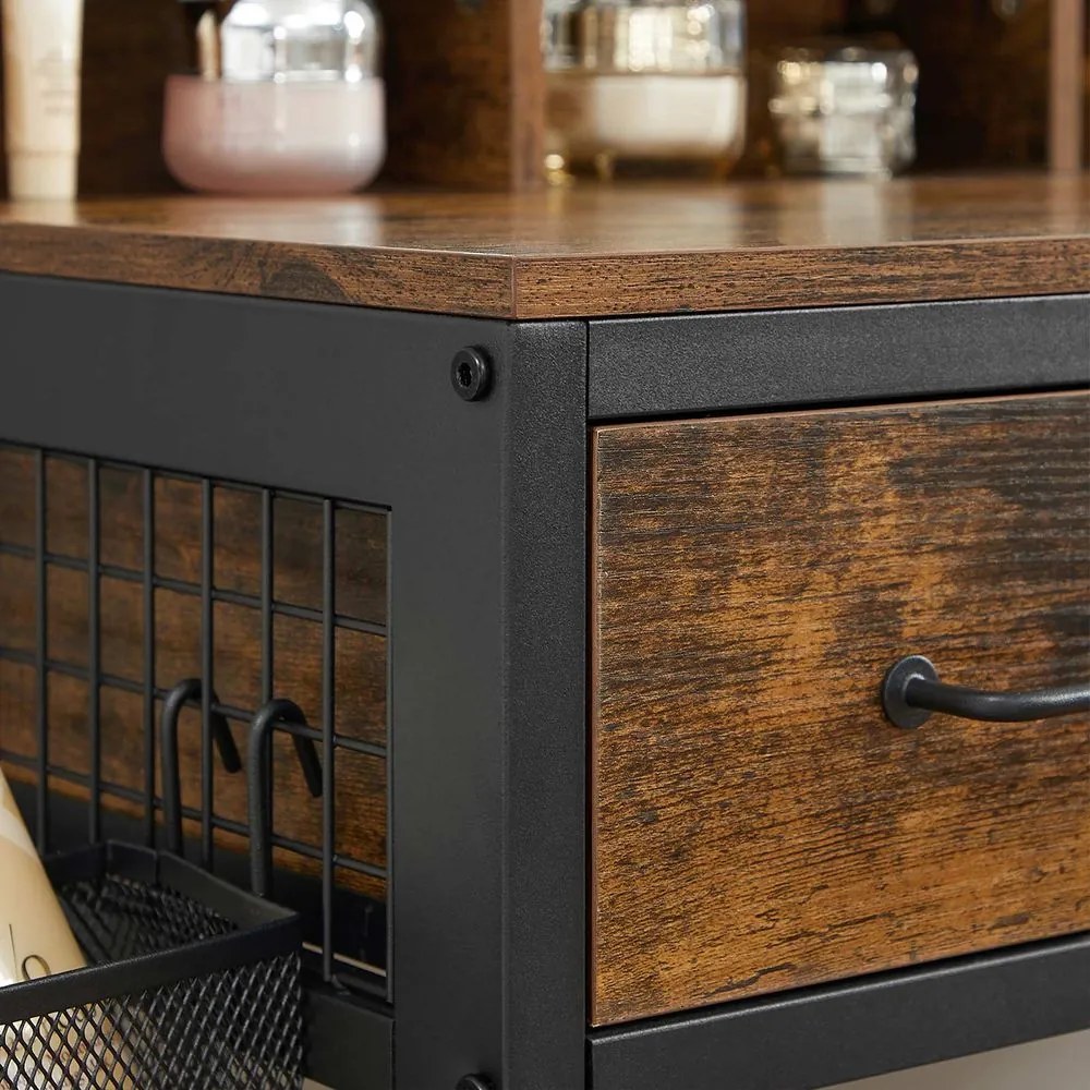 PIERRE fésülködőasztal puffal műbőrből, 90x40x141cm, barna/fekete Vasagle