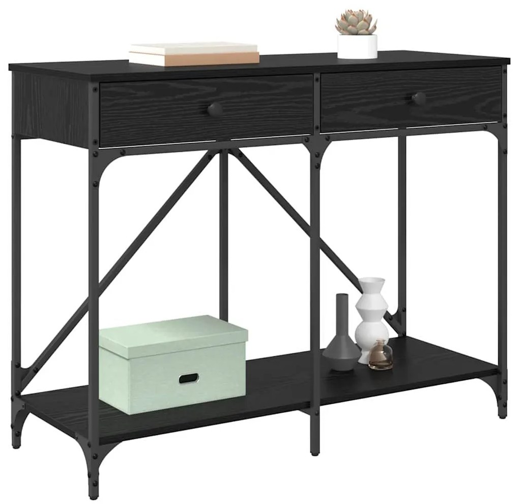 vidaXL Konzolasztal fiókkal Fekete tölgy 100 x 39 x 78,5 cm Faanyag