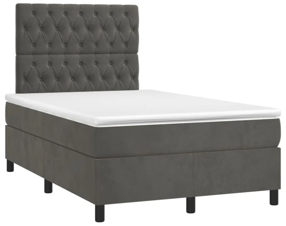 sötétszürke bársony rugós és LED-es ágy matraccal 120x200 cm