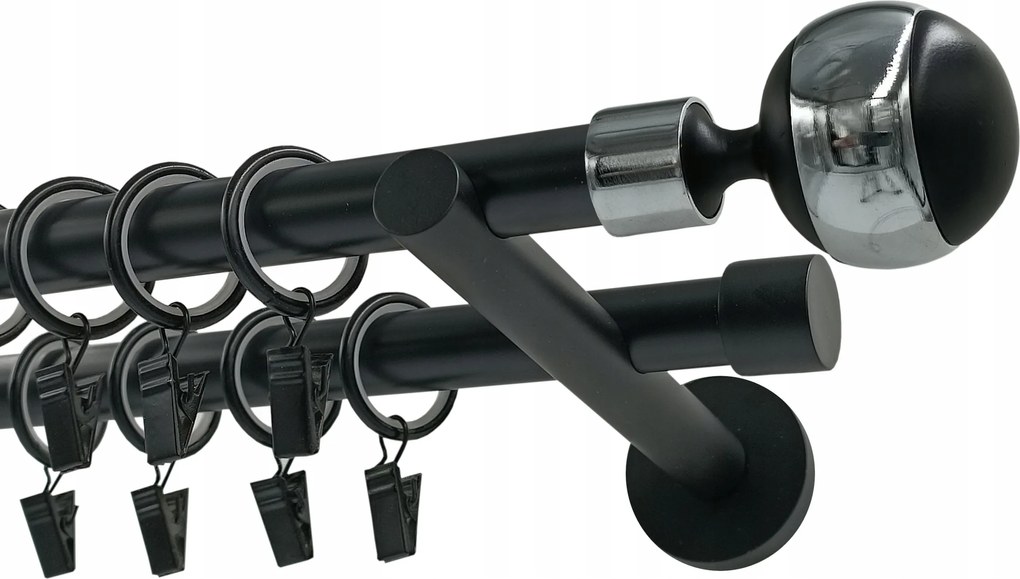 Dupla függönykarnis Fém 19+19mm Gömb Black&amp;chrom 140cm