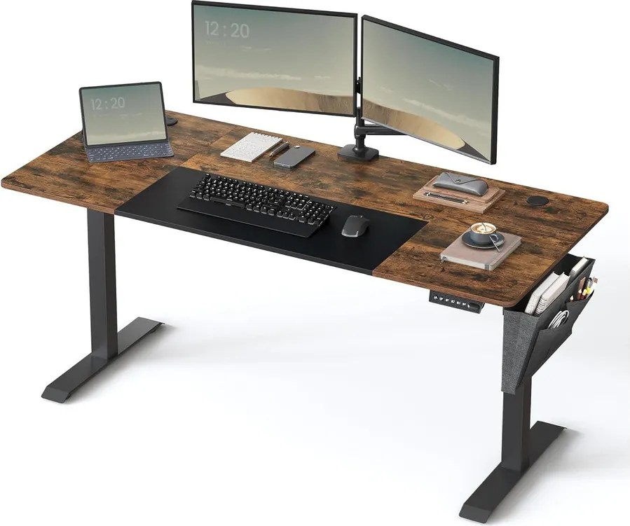 Állítható Magasságú Íróasztal, 70 x 160 x (72-120) cm, vintage barna-fekete